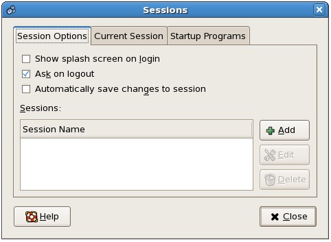 The CentOS Session Options Screen