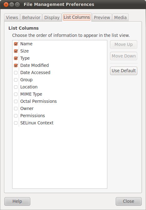 Ubuntu 10.10 File Manager list properties