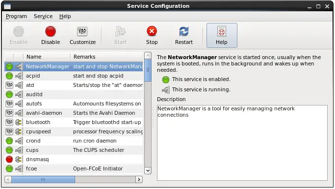 The CentOS 6 Services Configuration Tool