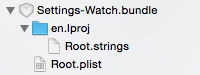 The WatchKit settings bundle added to the project in Xcode