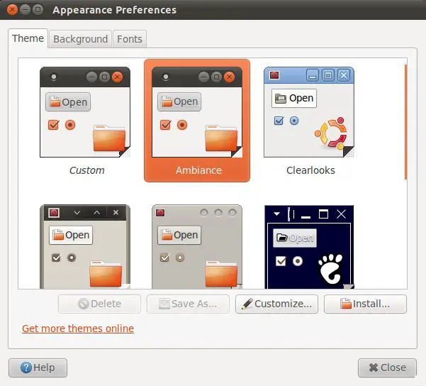 The Ubuntu 11.04 Unity Appearance Preferences Dialog