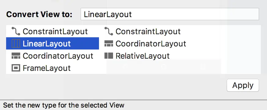 Convert ConstraintLayout to LinearLayout in Android Studio