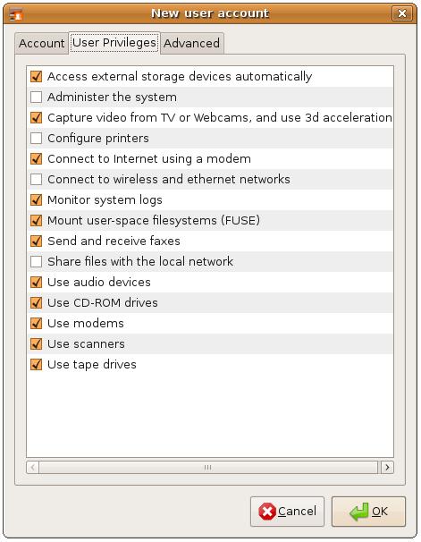Set Ubuntu Linux user Privileges