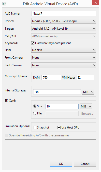 Adding SD Card support to an avd configuration in Android Studio