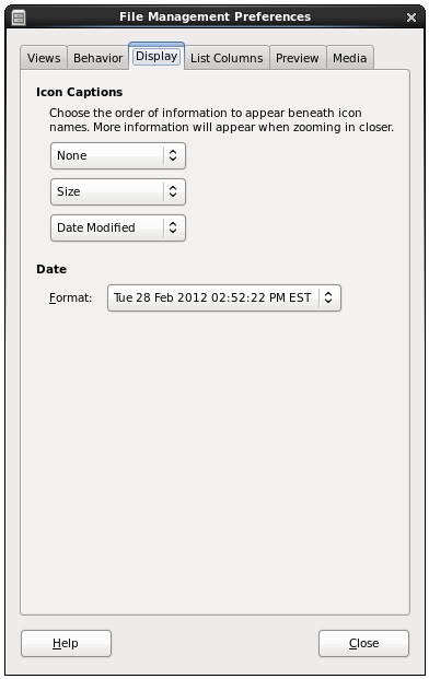 CentOS 6 File Manager Display Preferences