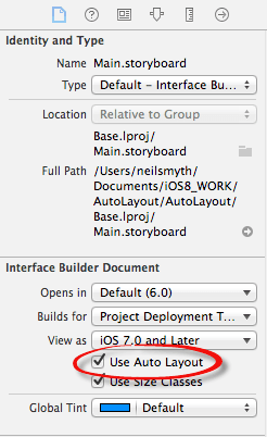 Xcode 6 enable auto layout
