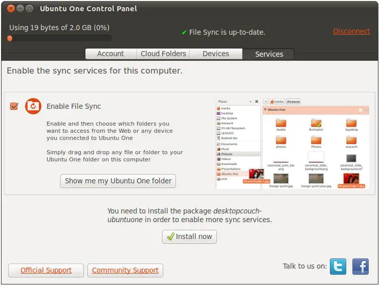 Installing additional Ubuntu One services on Ubuntu 11.04