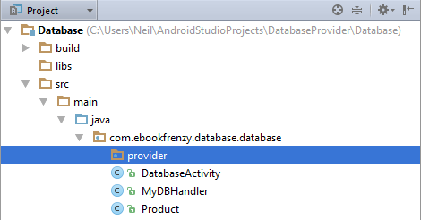 A new package added to an Android Studio project