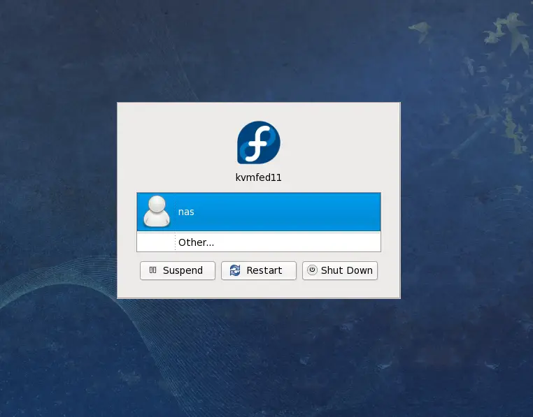 The Fedora GNOME Desktop Login Screen