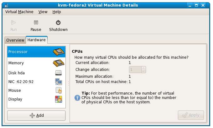 KVM Virtual Machine Details - Hardware