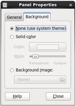 The RHEL 6 panel background properties dialog