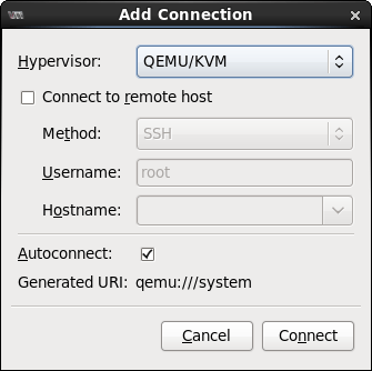 Adding a connection to a CentOS 6 KVM Hypervisor