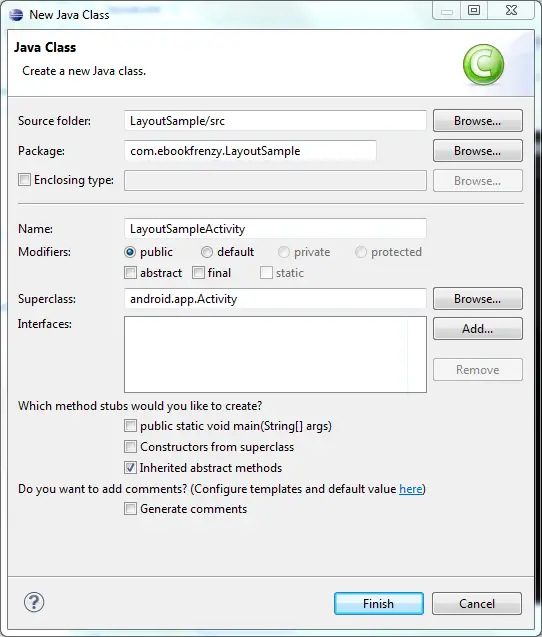 Adding a new Activity class to an Eclipse Android project