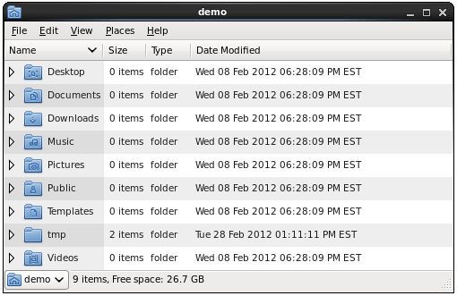 CentOS 6 File Manager in List mode