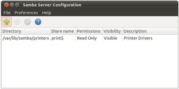 The Ubuntu 10.10 Samba Configuration tool
