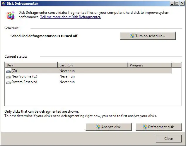 The Windows Server 2008 R2 Disk Defragmentation Tool