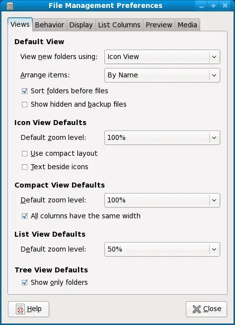 The File Management Preferences Dialog