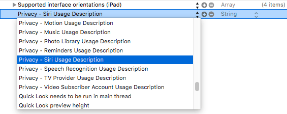 Xcode 8 ios 10 add siri usage key.png