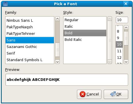 The Fedora GNOME Desktop Font Selection Dialog