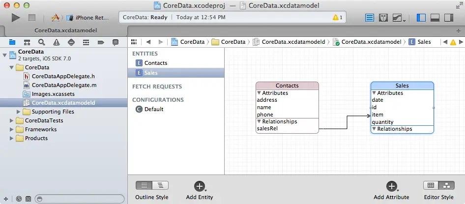 Xcode 5 Core Data relationships