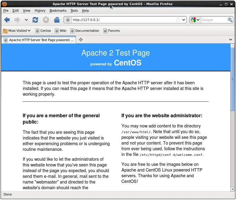 The Apache test page on CentOS 6