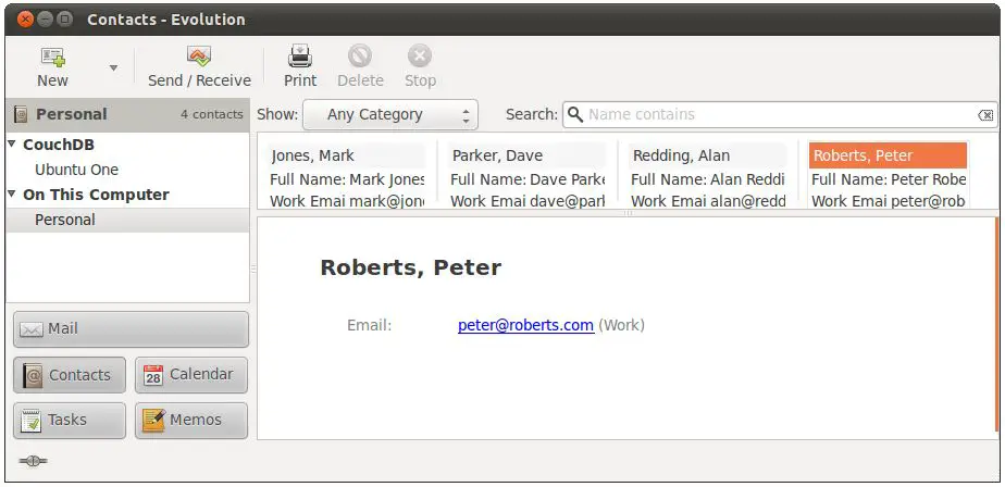 Ubuntu Evolution Contacts