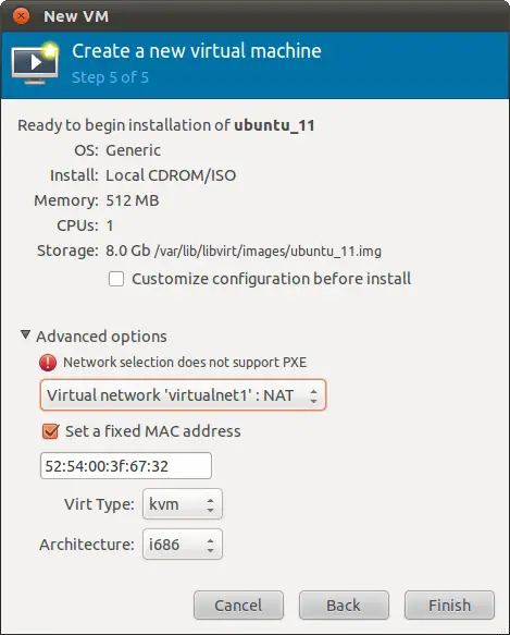 Configuring an Ubuntu 11.04 KVM Virtual Machine to use a new virtual network