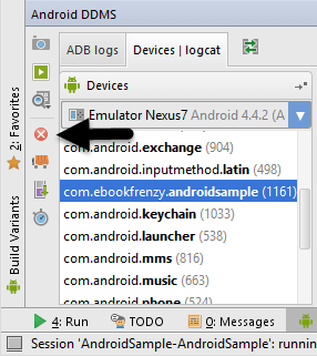 Terminating a running app in the Android Studio Android tool window