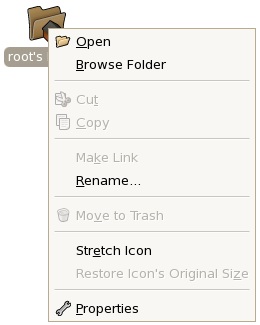 The RHEL desktop item menu