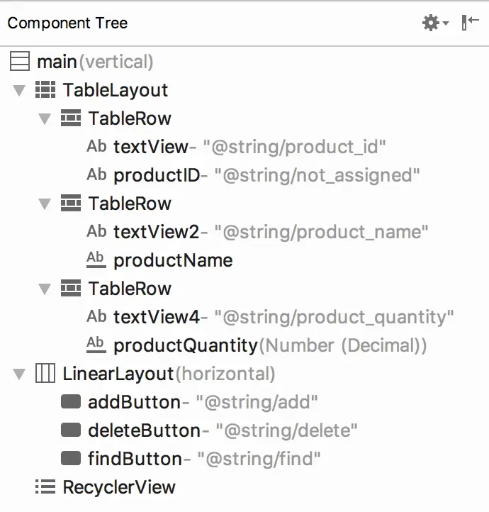 The completed TableLayout tree