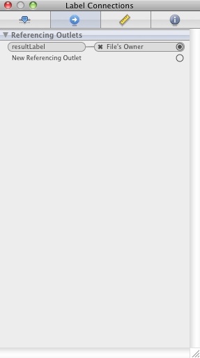 A connection displayed in the Interface Builder Connections Inspector