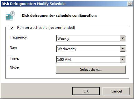 Configuring a Windows Server 2008 R2 disk defragmentation schedule