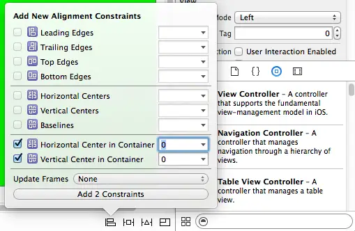 The Xcode 6 Auto Layout Align menu