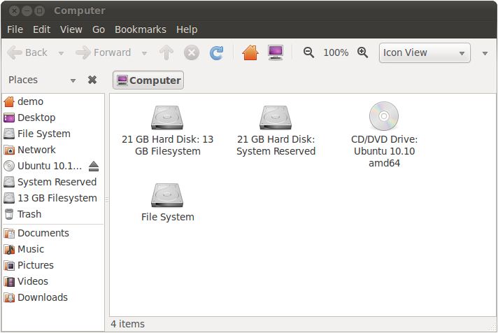 Ubuntu 10.10 File Manager Computer