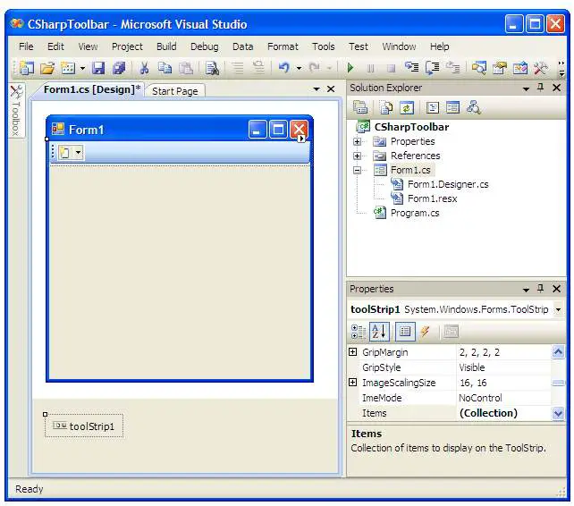 Building a Toolbar with C Sharp and Visual Studio - Techotopia