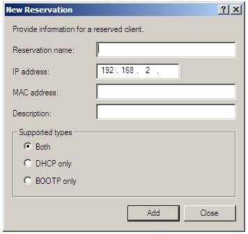Adding a new reservation to a DHCP scope