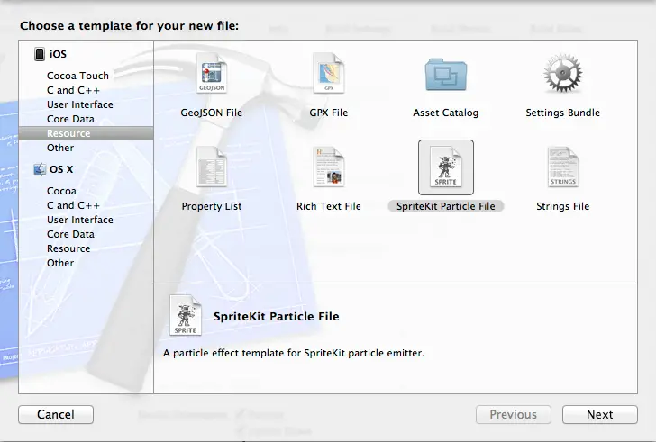 Creating a new particle emitter project in Xcode 5