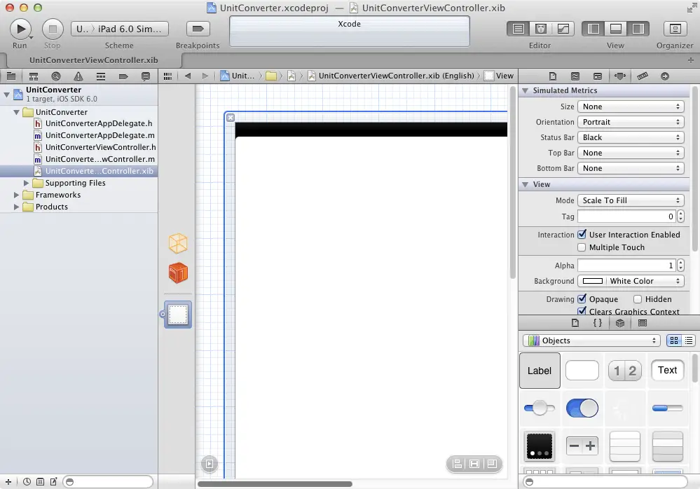 The main Xcode window for an iPad iOS 6 app project