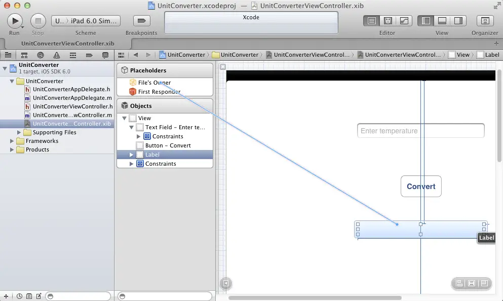 Establishing an Outlet Connection in iOS 6, Xcode 4.5