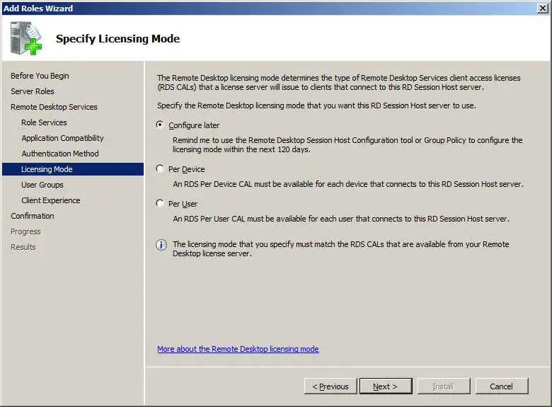 Setting Remote Desktop Services Licensing options