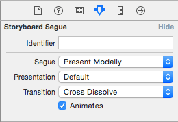 Configuring a storyboard transition