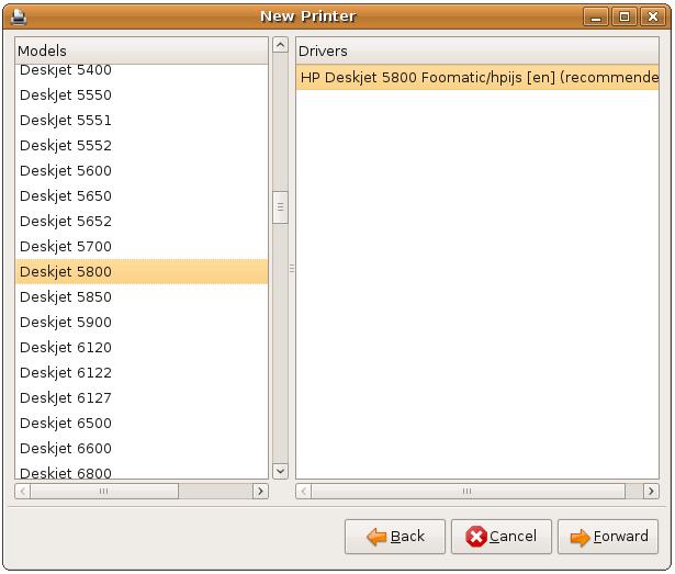 Selecting an Ubuntu printer driver