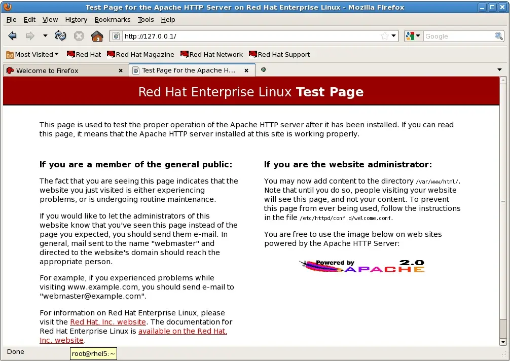 The Red Hat Enterprise Linux 5 Apache web server test page