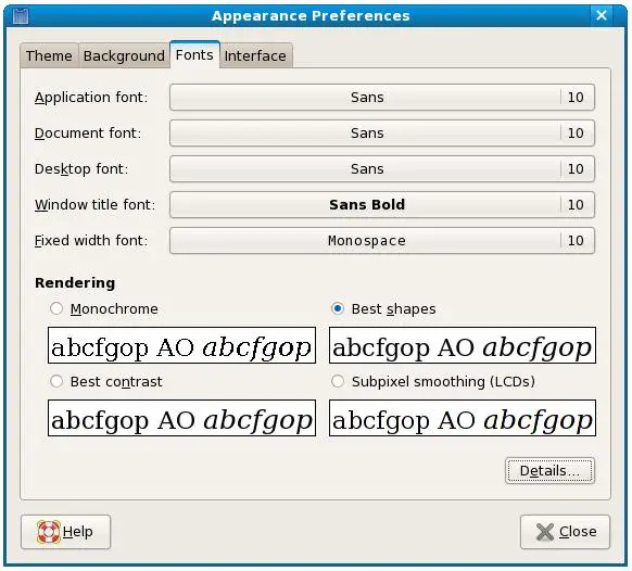 Fedora Desktop Font Settings Screen