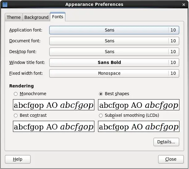 The RHEL 6 font preferences dialog