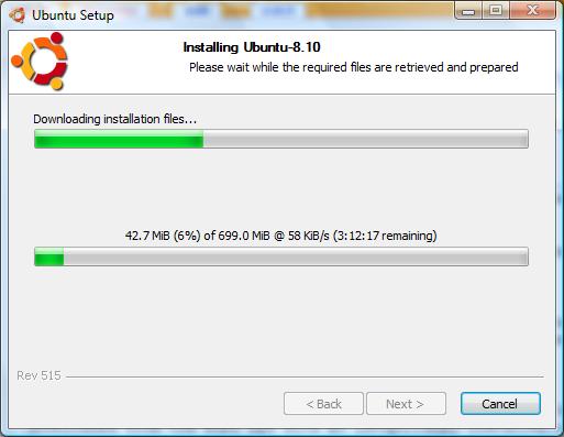 Wubi Downloading and Installing Ubuntu