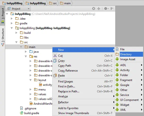Creating a new directory in Android Studio