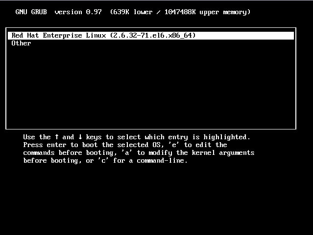 The RHEL 6 boot menu screen with Windows option