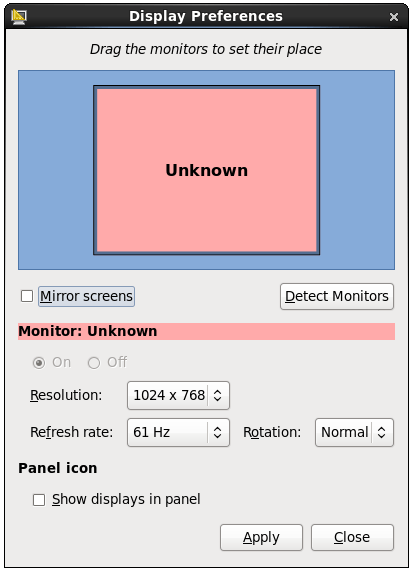 The CentOS 6 Display Preferences dialog