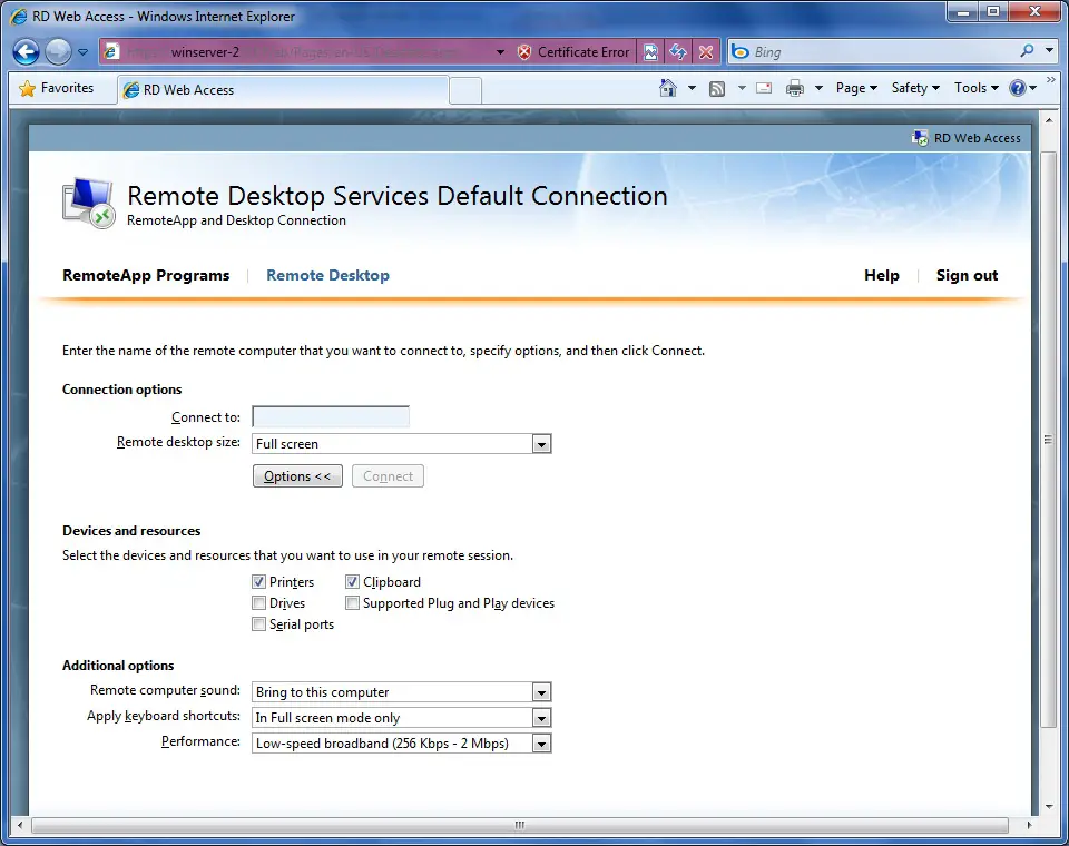 Establishing a connection with a remote desktop